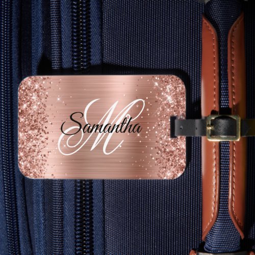 Glittery Shiny Rose Gold Faux Foil Luggage Tag