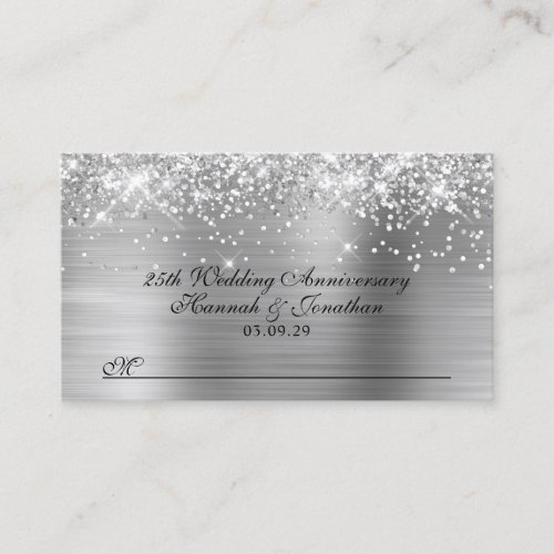 Glittery Silver 25th Wedding Anniversary Place Card