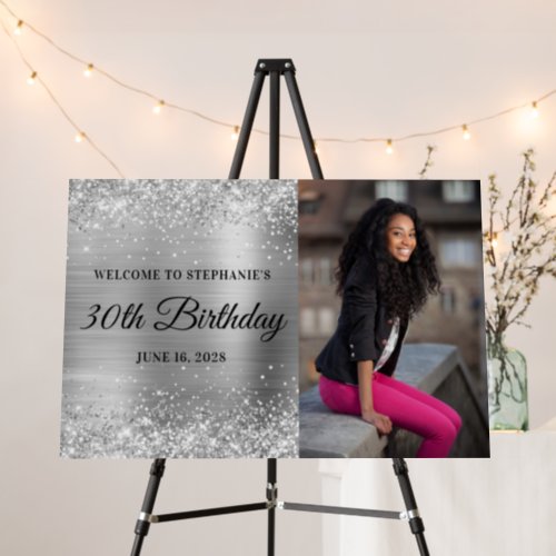 Glittery Silver 30th Birthday Photo Welcome Foam Board