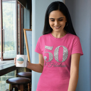 Glittery Silver 50 & Fabulous Pink T-Shirt