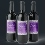 Glittery Silver Amethyst Foil 21st Birthday Wine Label<br><div class="desc">Create your own 21st birthday party wine label stickers. Girly faux sparkly silver glitter on the top and bottom edge, over a faux purple brushed metal style ombre foil. Customize the font styles to create your own favor sticker design for her special celebration. A classic elegant calligraphy paired with an...</div>