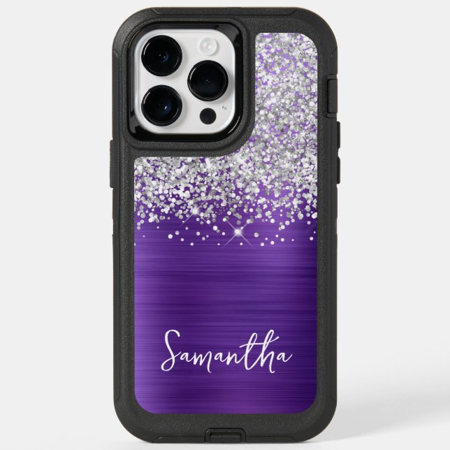 Glittery Silver Amethyst Glam Name Otterbox iPhone Case (Back)