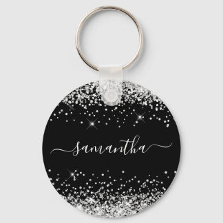 Glittery Silver and Black Girly Name Keychain