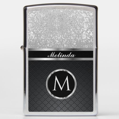  Glittery Silver and Black _ Personalized  Zippo Lighter