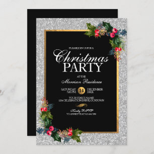 Glittery Silver and Gold Elegant Christmas Party Invitation