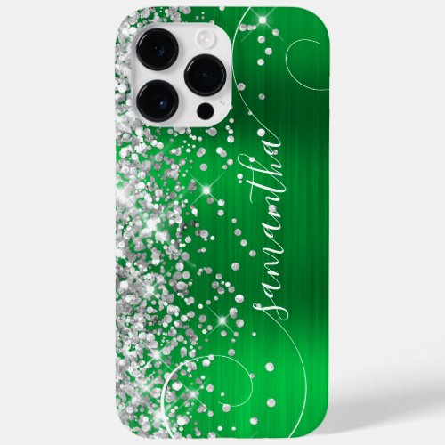 Glittery Silver and Green Glam Curly Signature Case_Mate iPhone 14 Pro Max Case
