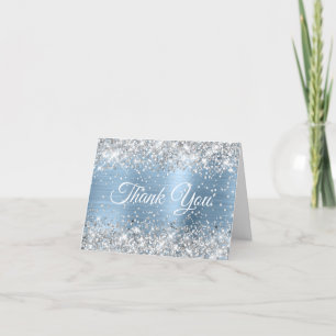 Glittery Silver and Light Blue Foil 40th Birthday Letterpress Thank You Card