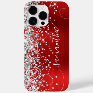 Glittery Silver and Red Glam Curly Signature Case-Mate iPhone 14 Pro Max Case
