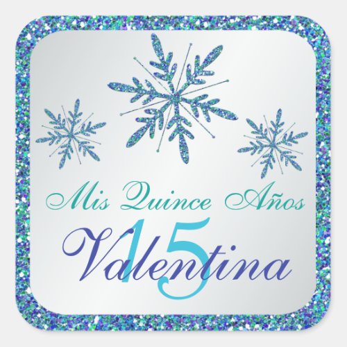 Glittery Silver Aqua Blue Green Snowflakes Sticker