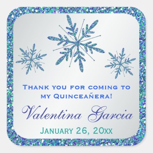 Glittery Silver Aqua Blue Green Snowflakes Sticker