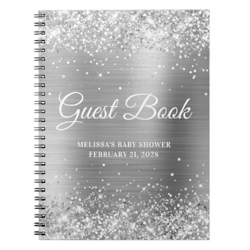 Glittery Silver Baby Shower Guestbook Notebook