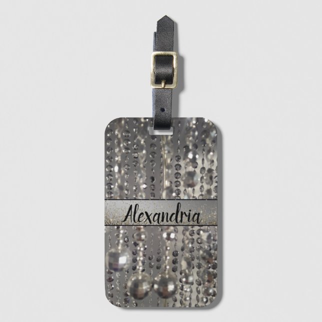  Glittery Silver Beads Personalized         Luggage Tag (Front Vertical)