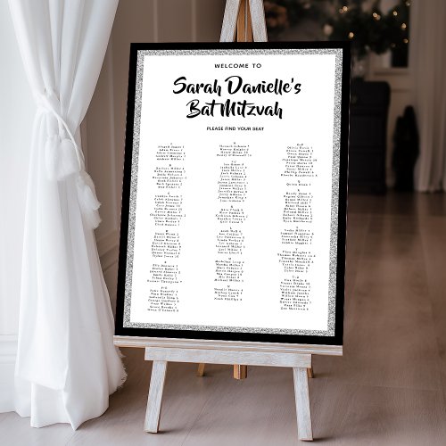 Glittery Silver Black Alphabetical Seating Chart