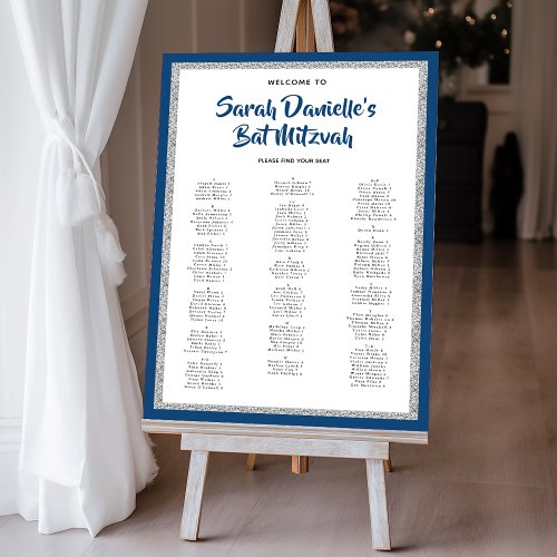Glittery Silver Blue Alphabetical Seating Chart