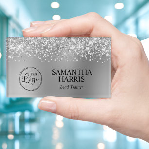 Glittery Silver Blur Logo Name Tag