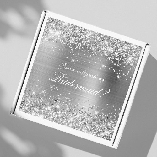 Glittery Silver Bridesmaid Proposal Gift Box Sticker