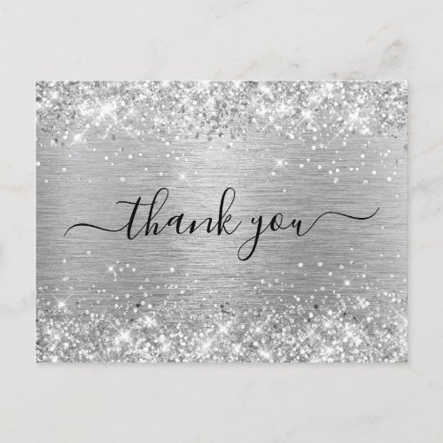 Glittery Silver Brushed Metal Birthday Thank You Postcard