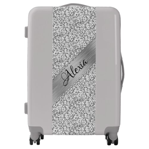 Glittery Silver Chic Marble Personalized Luggage