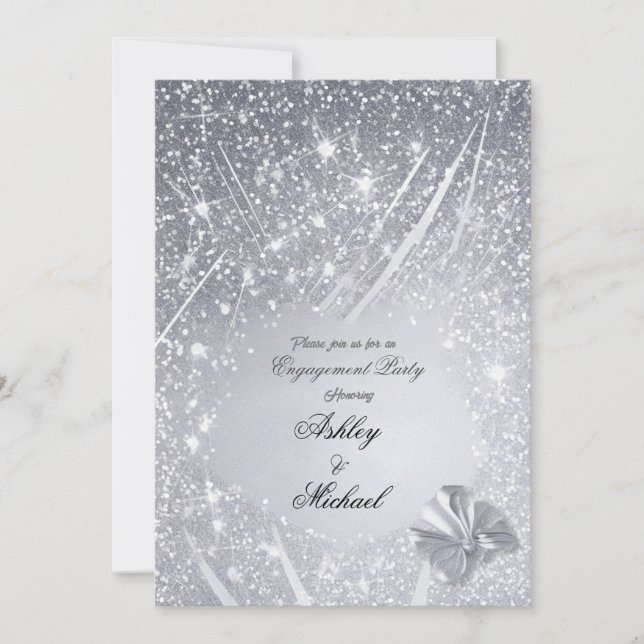 glittery silver confetti engagement party chic invitation (Front)
