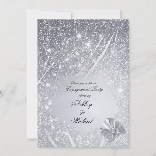 glittery silver confetti engagement party chic invitation