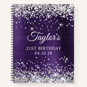 Glittery Silver Dark Violet Foil 21st Birthday Notebook