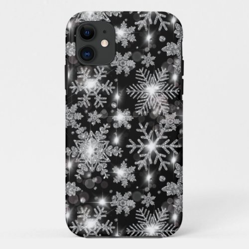 Glittery silver festive snowflake pattern  iPhone 11 case