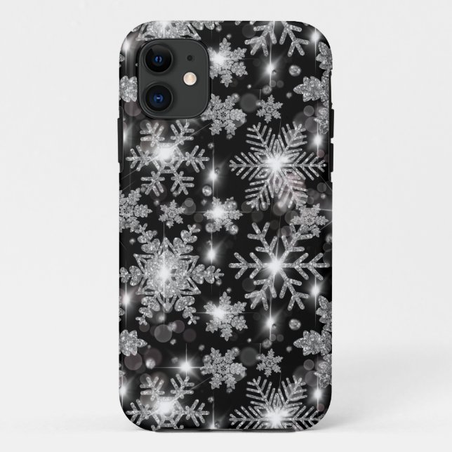 Glittery silver festive snowflake pattern  Case-Mate iPhone case (Back)