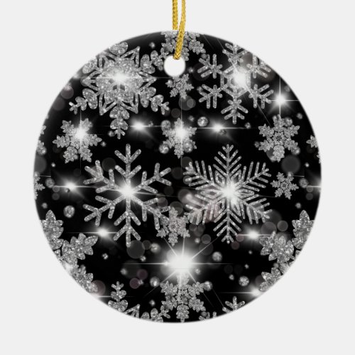 Glittery silver festive snowflake pattern  ceramic ornament