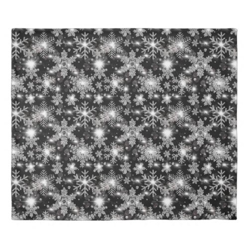 Glittery silver festive snowflake pattern   duvet cover