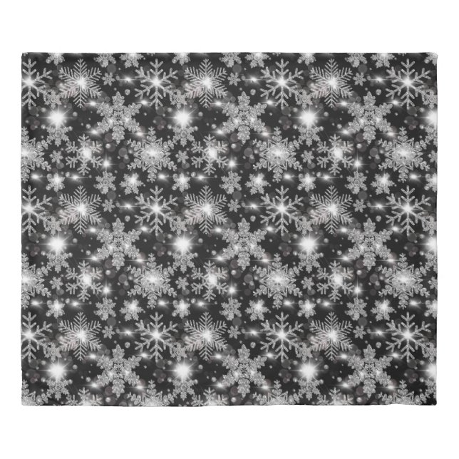 Glittery silver festive snowflake pattern   duvet cover (Front)