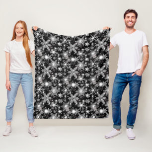 Glittery silver festive snowflake pattern fleece blanket