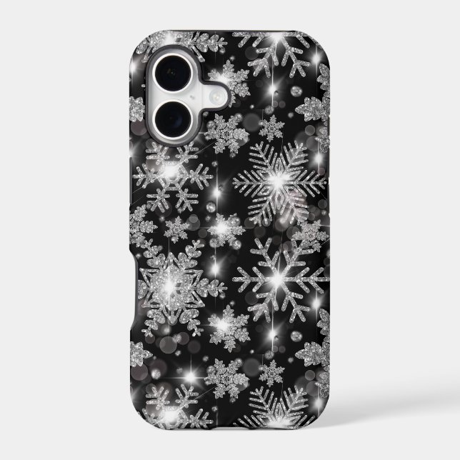 Glittery silver festive snowflake pattern  iphone case (Back)