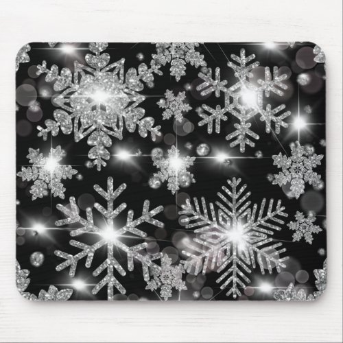 Glittery silver festive snowflake pattern  mouse pad