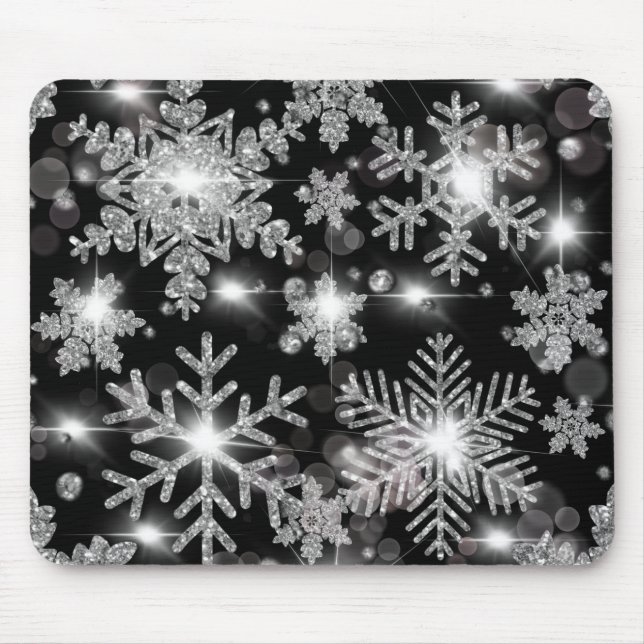Glittery silver festive snowflake pattern  mouse pad (Front)