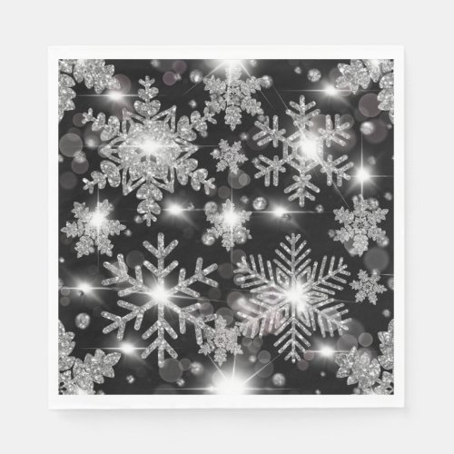 Glittery silver festive snowflake pattern   napkins