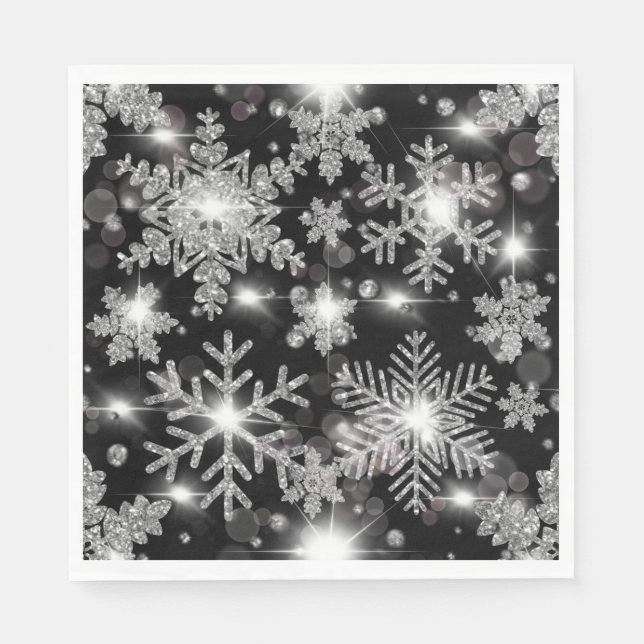 Glittery silver festive snowflake pattern   napkins (Front)