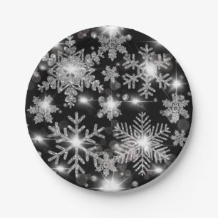 Glittery silver festive snowflake pattern  paper plates