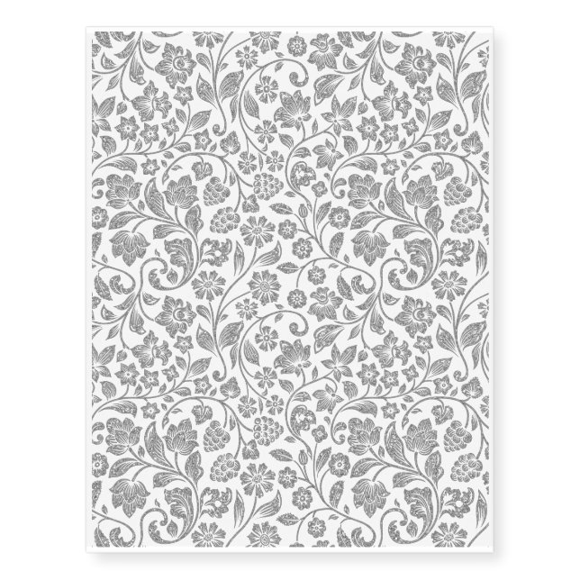 Glittery Silver Floral on White Temporary Tattoos (Front)