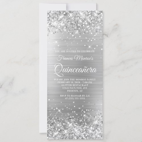 Glittery Silver Foil 15 Quinceaera Invitation