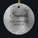 Glittery Silver Foil 18th Birthday Photo Ceramic Ornament<br><div class="desc">Create your own 18th birthday keepsake ornament with a photo on back.
The digital artwork features faux silver glitter,  sparkles and silvery grey brushed metal foil.
The art elements print like a photo.
If you delete the photo on the back.</div>