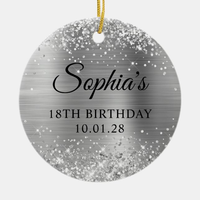Glittery Silver Foil 18th Birthday Photo Ceramic Ornament (Front)