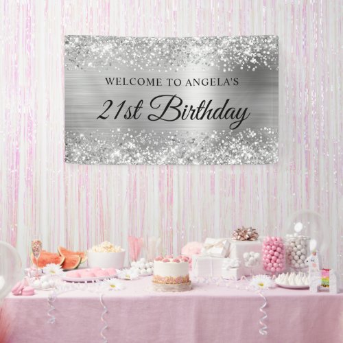 Glittery Silver Foil 21st Birthday Welcome Banner