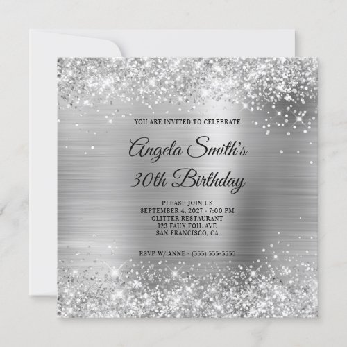 Glittery Silver Foil 30th Birthday Invitation