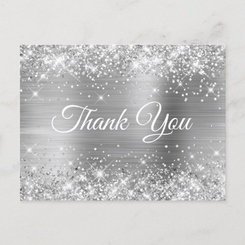 Glittery Silver Foil 30th Birthday Thank You Postcard