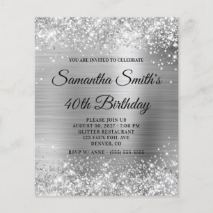 Glittery Silver Foil 40th Birthday Invite Flyer