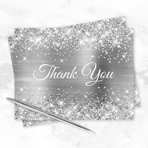 Glittery Silver Foil 40th Birthday Thank You Card