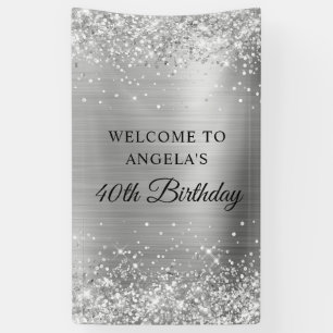 Glittery Silver Foil 40th Birthday Vertical Banner