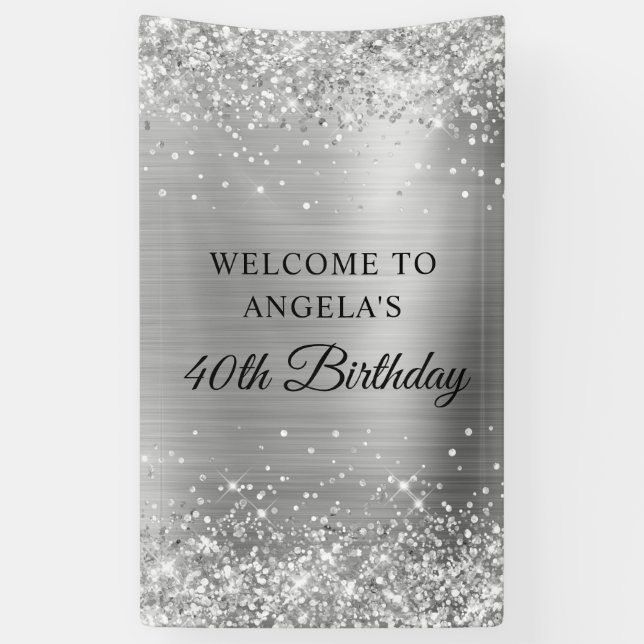 Glittery Silver Foil 40th Birthday Vertical Banner (Vertical)