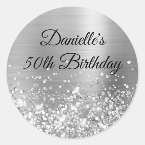 Glittery Silver Foil 50th Birthday Classic Round Sticker