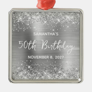 Glittery Silver Foil 50th Birthday Metal Ornament